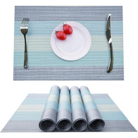 Set of 4 Place Mats Washable Cotton Linen Fabric 45 x 30 cm Place Mats Dining Table Machine Washable Heat Resistant Blue Purple Modern Kitchen Place Mats for Dining Table Hotel