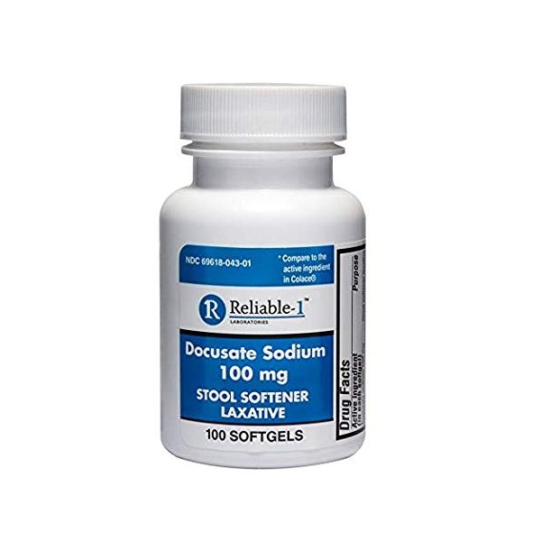 RELIABLE 1 LABORATORIES Docusate Sodium Stool Softener (100 mg, Soft Gel) - Helps Relieve and Prevent Hard Stools Due to Constipation