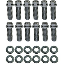 SPC SB Chevy Chrome 6pt Intake Manifold Bolt 12pc Kit 3/8"-16 x 1" SBC 327 350 #9829