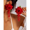 Boutique Flamenco Red Rose & Bead Flower Earrings Zara Huge