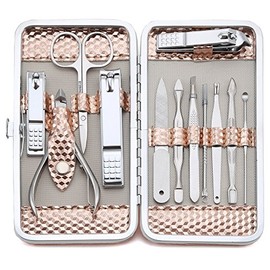Manicure Set Professional Nail Clippers Kit Pedicure Care Tools- Stainless Steel Grooming Kit 12Pcs for Travel or Home (Rose Gold)