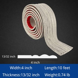 COUKIU Flexible Baseboard Molding Trim, Peel and Stick Rubber Wall Base Moulding Trim, 4 Inch x 10 Feet Self-Adhesive Vinyl Wall Base Cove Base (Gray Wood Color)