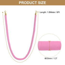 PATIKIL 6 Feet Pink Velvet Stanchion Rope, 2 Pack Crowd Control Barrier Rope with Snap Hooks for Posts Stands Queue Divider of Hotel Theater, Golden