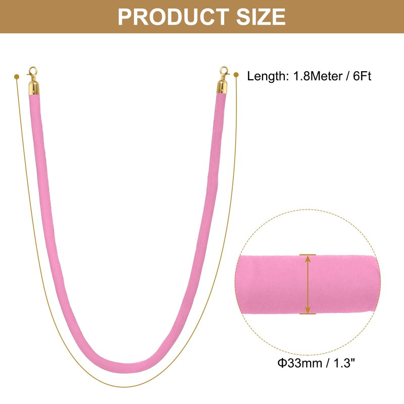 PATIKIL 6 Feet Pink Velvet Stanchion Rope, 2 Pack Crowd