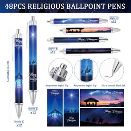 Yeaqee 48 Pcs Merry Christmas Christian Pens Bulk Bible Verse Religious Nativity Scene Black Ink Ballpoint Pens for Church Nativity Jesus Employee Appreciation Gift Supplies, 4 Designs