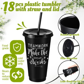 SiliFine 36 Pcs Employee Appreciation Gifts Bulk 24oz Thank You Plastic Tumbler with Lid and Straw, Reusable Coffee Cups with Inspirational Keychain Team Gifts for Teacher Coworker Leaving Farewell