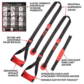 Lifeline Jungle Gym Suspension Trainer System – Split Anchor Design for More Exercise Options – Total Body Workout - 3 Models Available, Red/Black