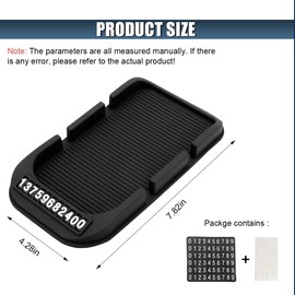 Car Dashboard Anti-Slip Mat, Double-Groove Auto Cell Phone Holder, PVC Sticky Gripping Gel Pad with Number Plate, Non-Slip Vehicle Dash Sticky Pads for Phone GPS, Keychains, Sunglasses (Pure Black)
