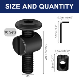 MewuDecor M6 x 30mm Black Flat Head Socket Head Screw Furniture Bolts and Barrel Nuts, with Allen Wrench Perfect for Furniture, 10 Sets