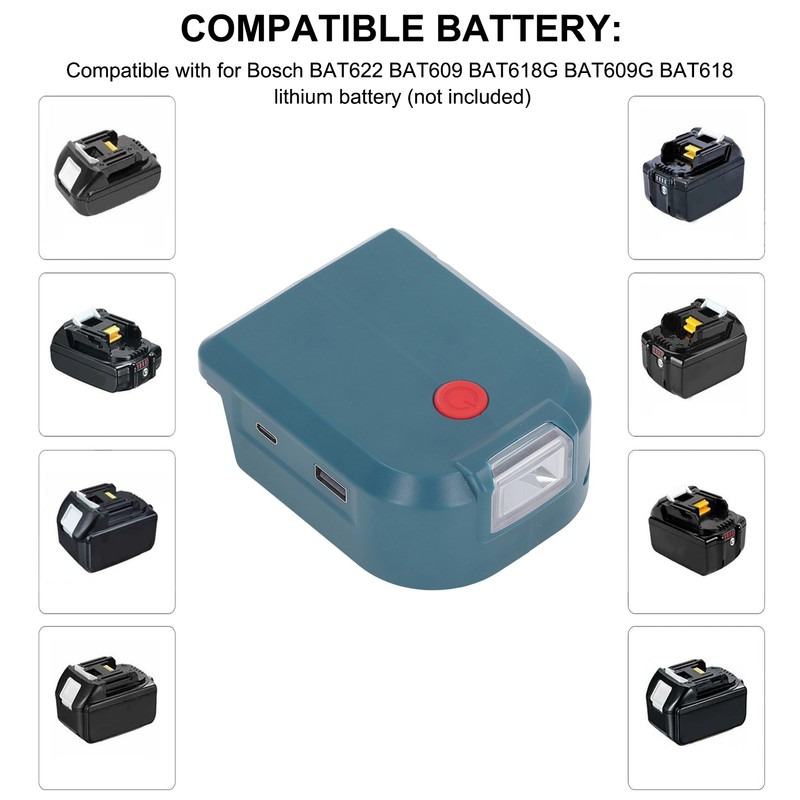 Battery Adapter with 18W PD3.0 Type C and 5V 2.1A
