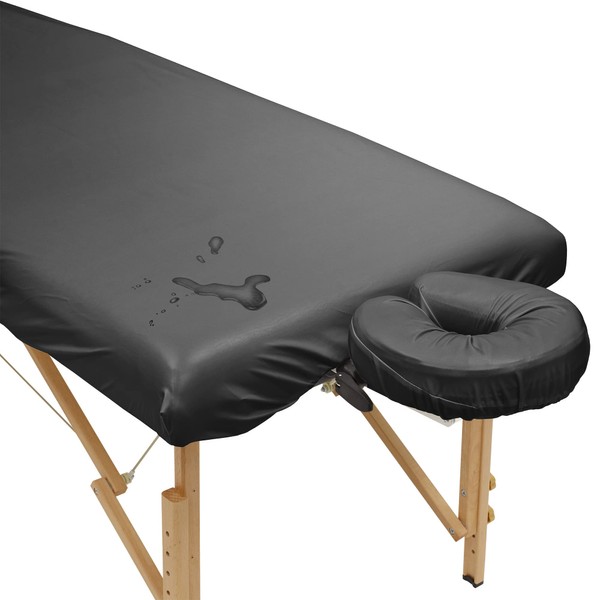 Saloniture 2-Piece Waterproof Massage Table Sheet Set - Includes Machine Washable Fitted Sheet and Face Cradle Cover - Black