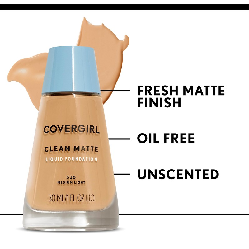 COVERGIRL Clean Matte Liquid Foundation Classic Ivory, 1 oz (packaging