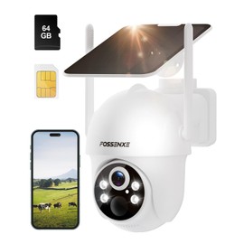 FOSSENXE 4G LTE Cellular Security Camera, Solar Security Camera, 2K Color Night Vision, 360° Pan Tilt Auto-Tracking, Motion Detection, 2 Way Talk, with SIM Card and 64GB SD Card, No WiFi Needed