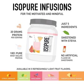 Isopure Protein Powder, Clear Whey Isolate Protein, Post Workout Recovery Drink Mix, Gluten Free with Zero Added Sugar, Infusions- Tropical Punch, 16 Servings