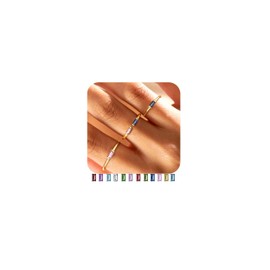 FIASASO 3Pcs Dainty Birthstone Rings for Women Mother - 18K Gold Plated Stackable Birth Stone Ring Non Tarnish Adjustable Green Gem Stone Stacking Rings Set