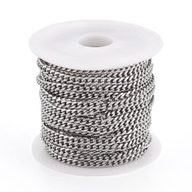 PandaHall 5m 304 Stainless Steel Cuban Curb Chains Unwelded Twisted Link Chains with Spool for DIY Necklace Jewelry Making