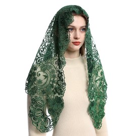 Bozidol Chapel Orthodox Head Coverings Mass Veils for Funeral Vintaged Soft Lace Mantilla Iglesia Velos with Gift Box (Green)