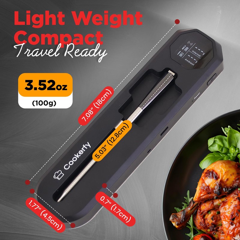 Cookerfy Meat Thermometer Digital Wireless –IP67 Waterproof, 48h Battery Life,