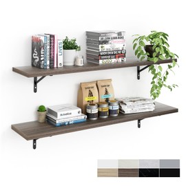 Kaboon 45 inch Long 10 inch Deep Floating Shelves for Wall Set of 2, Large Open Shelves Wall Mounted, Space Saving Home and Commercial Use, Eucalyptus