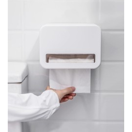 Waterproof Toilet Paper Holder Adhesive Wall Mount - No Drilling Enclosed Dustproof/Pet Proof Toilet Tissue Holder TP Roll Dispenser with Cover for RV, Car Travel Trailer, Boat