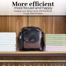 ROUFA 12Pcs Acrylic Shelf Dividers for Closet Shelf Organizer, Clear Wood Closet Divider Separator for Storage and Organization, Bedroom Organizer for Any Thickness of Shelves, 11.8''x11''