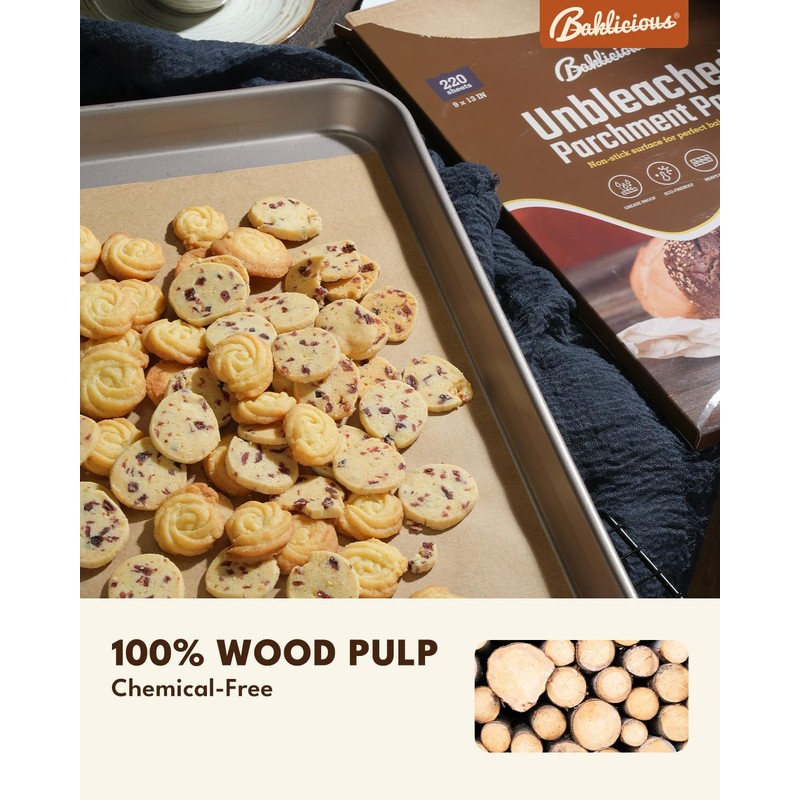 BAKLICIOUS 220 Pcs 9x13 inch Unbleached Parchment Paper Baking Sheets,