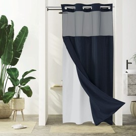 Gibelle Stall Small Shower Curtain 36x74, Waffle Weave Shower Curtain with Snap-in Fabric Liner Set, No Hooks Needed, Hotel Style with Mesh Top Window, Navy Blue
