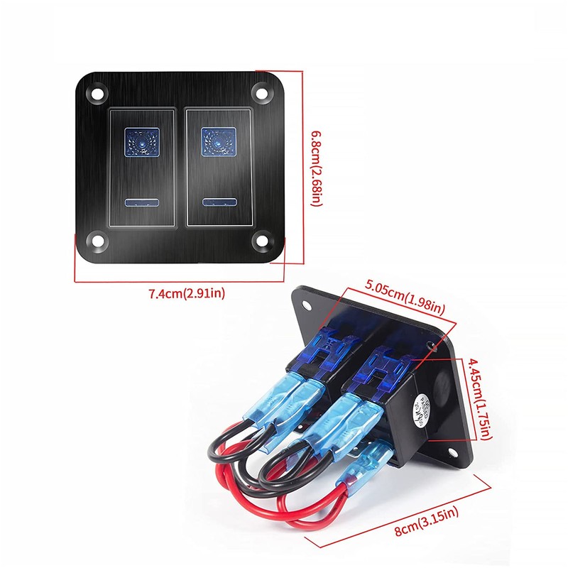 2 Gang Rocker Switch Panel Waterproof ON OFF Blue Backlit