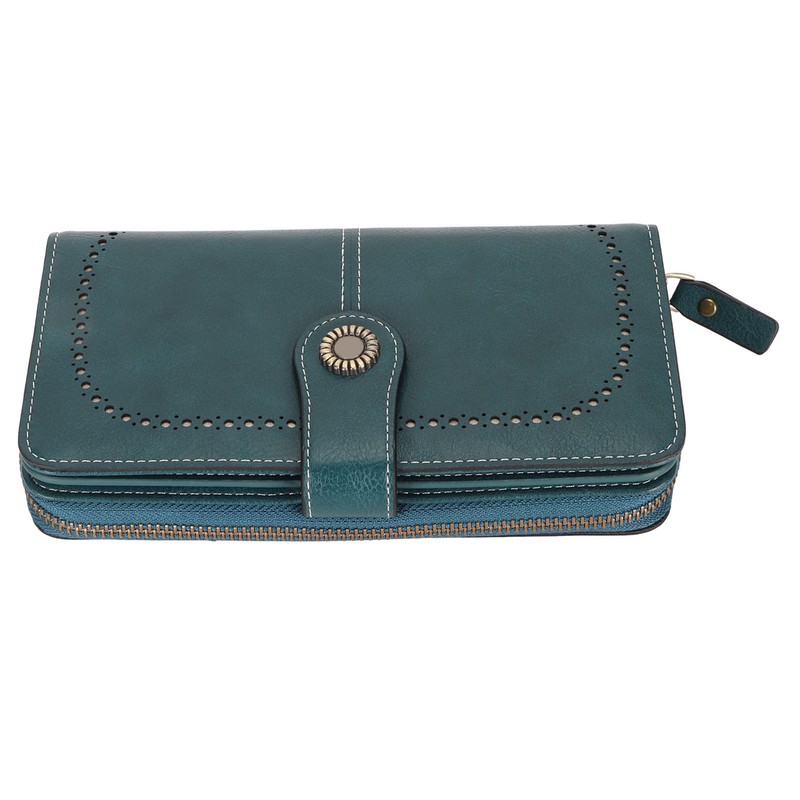 RFID Blocking Leather Wallet Large Capacity Double Snap Button Women