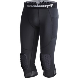 COOLOMG Youth Basketball Leggings with Knee Pads Boys Padded Compression Pants Black M