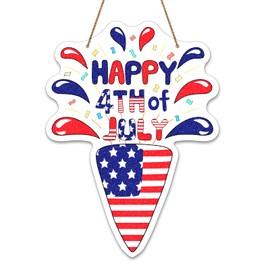 4th of July Decorations Signs Patriotic Decorations Door Sign Happy Fourth of July Hanging Signs Independence Memorial Day Decor Signs for Home Wall Wreath Porch Front Door Decorations