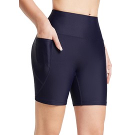 baleaf - Pantalones cortos de natación de cintura alta para mujer, 3 pulgadas, 5 pulgadas, 6 pulgadas, con control de abdomen, pantalones cortos de tabla modestos UPF 50+, marino, XX-Large