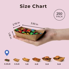 Fit Meal Prep [250 Pack 0.25 lb Paper Food Boats Heavy Duty Disposable Food Trays, Kraft Brown Nacho Tray for Parties Fairs Picnics, Holds Ketchup Cheese Sauce Pickles Grease Resistant