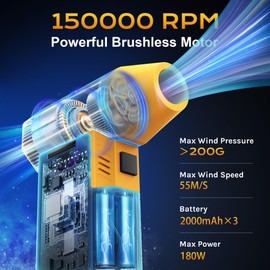 RIVPOX 150,000 RPM Compressed Air Duster, Rechargeable Electric Air Blower with 3 Speeds, Mini Jet Blower for Cleaning Keyboards, Computers, Cars