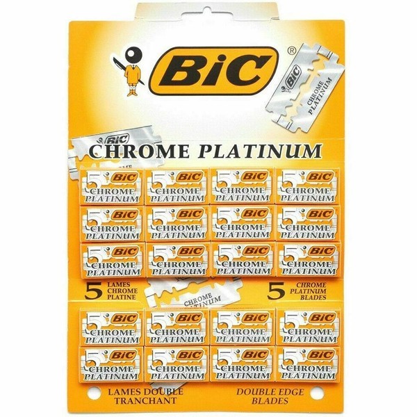 BIC Chrome Platinum Double Edge Safety Razor Shaving Blades,100 Blades