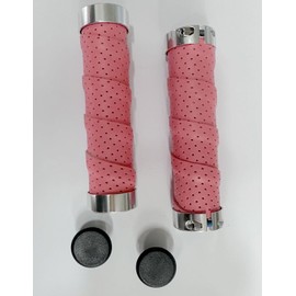 Bike Handlebar Grips Leather Double Lock 130/130mm On Fit 22.2mm (7/8") Handlebar Grips for Mountain Bike Road Bicycle (Cherry Blossom Pink)