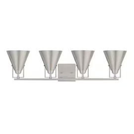 Ceybo 4 Light Brushed Nickel Bathroom Vanity Light Fixture for Makeup Wall Mirror, Dimmable Lighting with Light-Weight Industrial Metal Shades