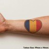 'Romania Flag Heart' Temporary Tattoo - Water Resistant, Skin-Safe, Non-Toxic