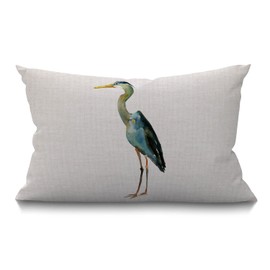 BGBDEIA Heron Cushion Cover, Watercolor Blue Heron Waist Lumbar Cotton Linen Throw Pillow case Cushion Cover Sofa Home Decorative Rectangle Oblong 30 x 50 cm 12x20 Inches