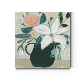Renditions Gallery Square Canvas Wall Art: Contemporary Coastal Beach, Neutral Nature, Modern Fractial Floral, Multi Color Flower Abstract Wall Art for Home & Office - Terre Verte Garden II 16X16