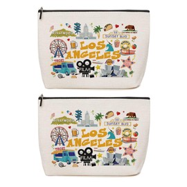 2pcs Los Angeles Cosmetic Bag Travel Holiday Souvenir Gift Makeup Bag Zipper Pouch City Themed Organizer Los Angeles Souvenir Gifts for Girls Women Traveler Travel Lovers Mom BFF
