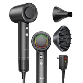 Hair Dryer, Negative Ionic Blow Dryer with 160000 RPM Professional High-Speed Blow Dryer, Brushless Motor for Fast Drying, Low Noise Thermo-Control Hairdryer with Magnetic Nozzle (Black)