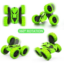 Hamdol Remote Control Car, Double Sided 360°Rotating 4WD RC Cars with Headlights 2.4GHz Electric Race Stunt Toy Car Rechargeable Toy Cars for Boys Girls Birthday (Green)