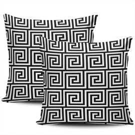 WEINIYA Sofa Decoration Pillowcases 2 Pack Black and White Greek Key Square Cushion Case Throw Pillow Covers 18x18 Inch Double Sides Print