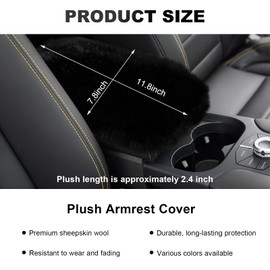 KVAEY Center Console Cover, 11.81"×7.87" Automotive Fluffy Plush Center Armrest Protector, Universal Furry Comfortable Center Console Pad for Cars Trucks SUVs, Car Accessories (Black)