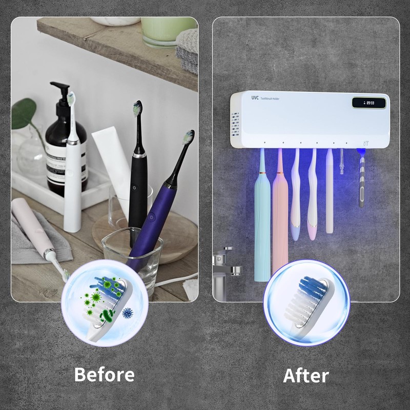 SwanKiss UV Toothbrush Sanitizer Holder for Bathrooms, 5+1+1 Slots Toothbrush