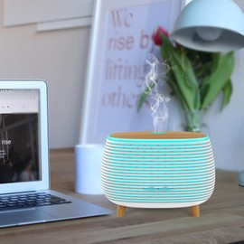 APOMATOT 2-in-1 BT Speaker & Ultrasonic Essential Oil Diffuser,Aromatherapy Diffuser Cool Mist Humidifier with 7 Colors Lights for Large Room Home Office,400ml(White+Wooden Grain)