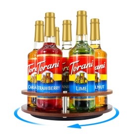 SHILFID Rotating Coffee Syrup Organizer Rack,Syrup Bottle Stand Holder for Coffee Bar Station,7 Bottles Storage Display Turntable Tray&Lazy Susan for Syrup,Liquor Wine in Kitchen Countertop