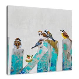 Beach Wall Art Bathroom Decor Ocean Theme Canvas Print Coastal Painting Perching Bird by The Sea Shore Abstract Seascape Picture Framed Artwork for Bedroom Ready to Hang 12 x 12