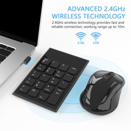 Yeemie Pro Kabellose Nummernblock und Maus Kombination, 2.4G tragbarer, ultraflacher USB-Ziffernblock und Maus für Laptop Desktop PC und Notebook– nur EIN USB Empfänger